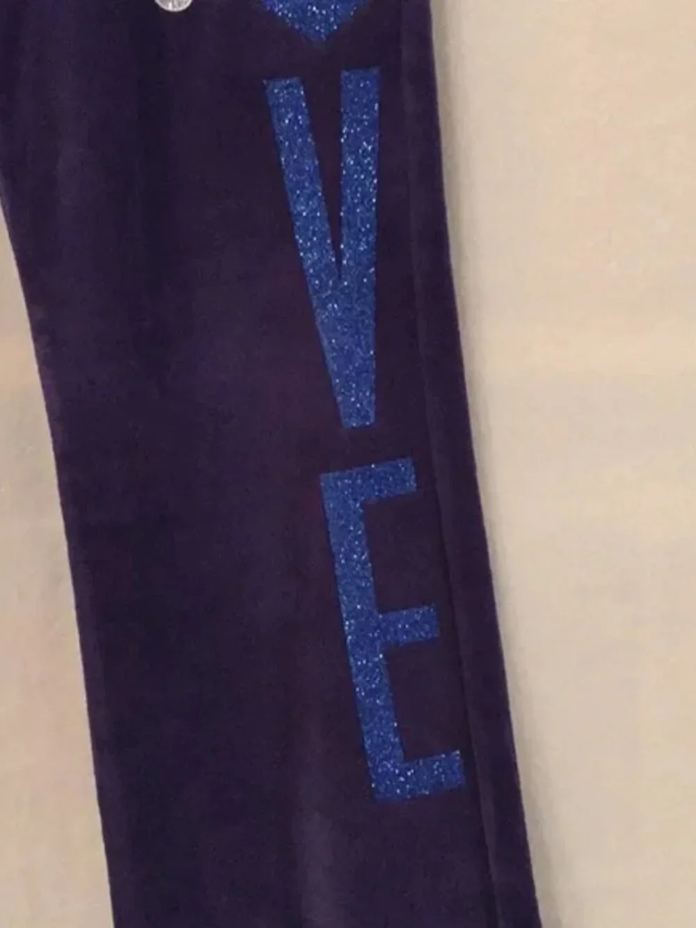 Justice navy blue velour glitter LOVE graphic sweatsuit pants